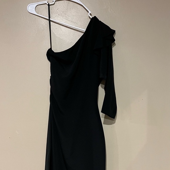DIANE VON FURSTENBERG Little Black Dress sz 2 SILK SPANDEX One Shoulder Ruffle - Picture 3 of 7